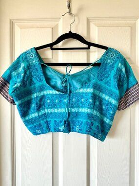 Teal Saree Blouse and Full Skirt with beautiful variegated over wrap